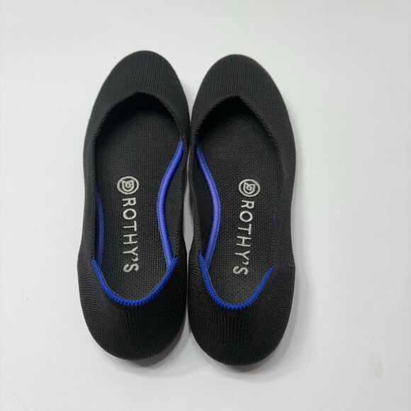 ROTHY'S | The Flat Black w/ Cobalt Blue Trim Washable eco-friendly Shoes sz: 7 - Picture 4 of 13